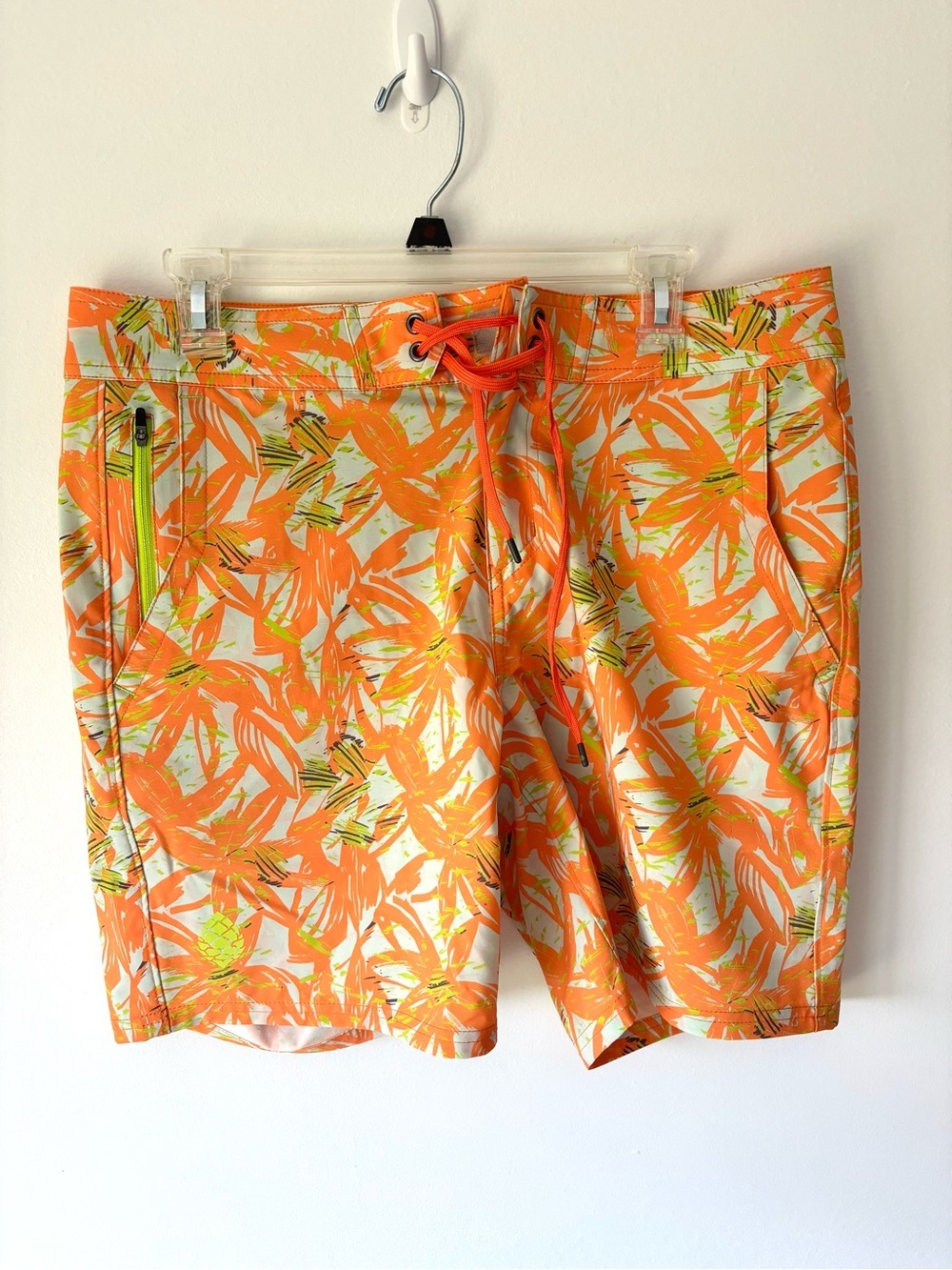Stio Men's CFS Board Shorts Swim Trunks Orange Leaf Floral Beach Vacation Pool